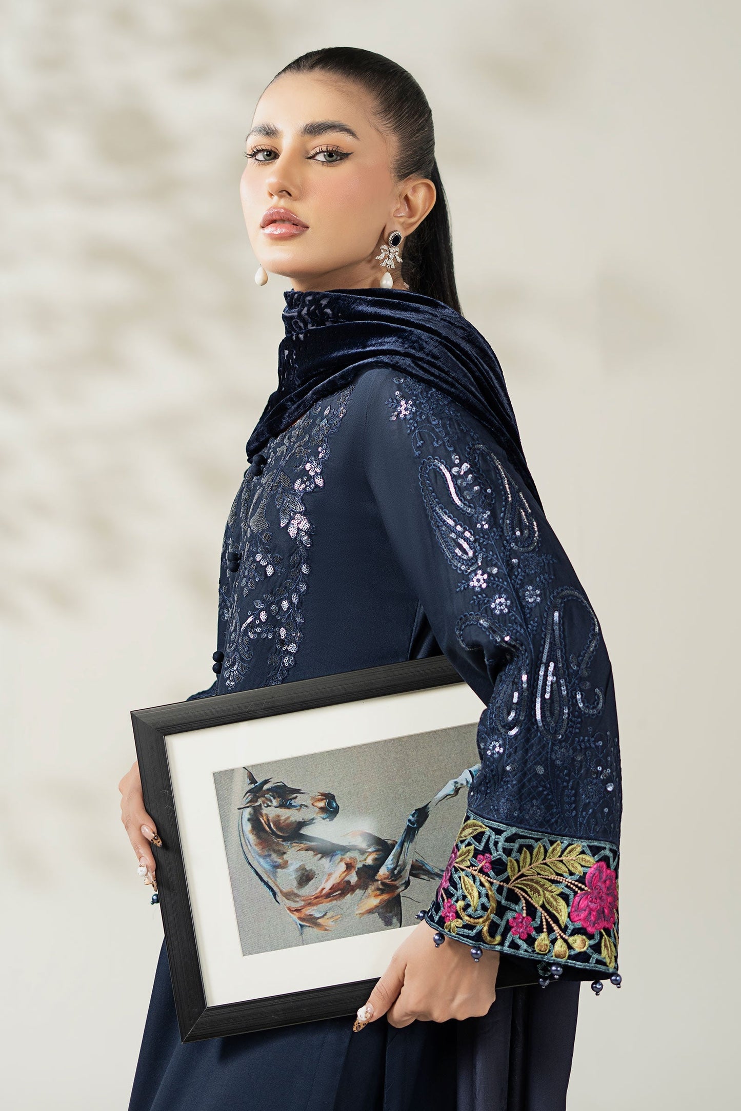 Maria B | Pre Fall Dresses | 3 Piece Embroidered Linen Suit VV - Pakistani Designer Dress - by Maria B - Type : Ladies Clothes - 100% Original at Saira Sultan