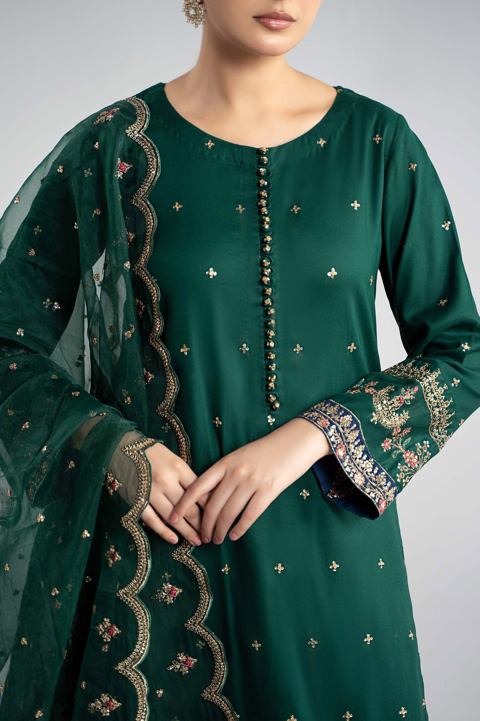 Maria B | Pre Fall Dresses | 3 Piece Embroidered Linen Suit ZC - Pakistani Designer Dress - by Maria B - Type : Ladies Clothes - 100% Original at Saira Sultan