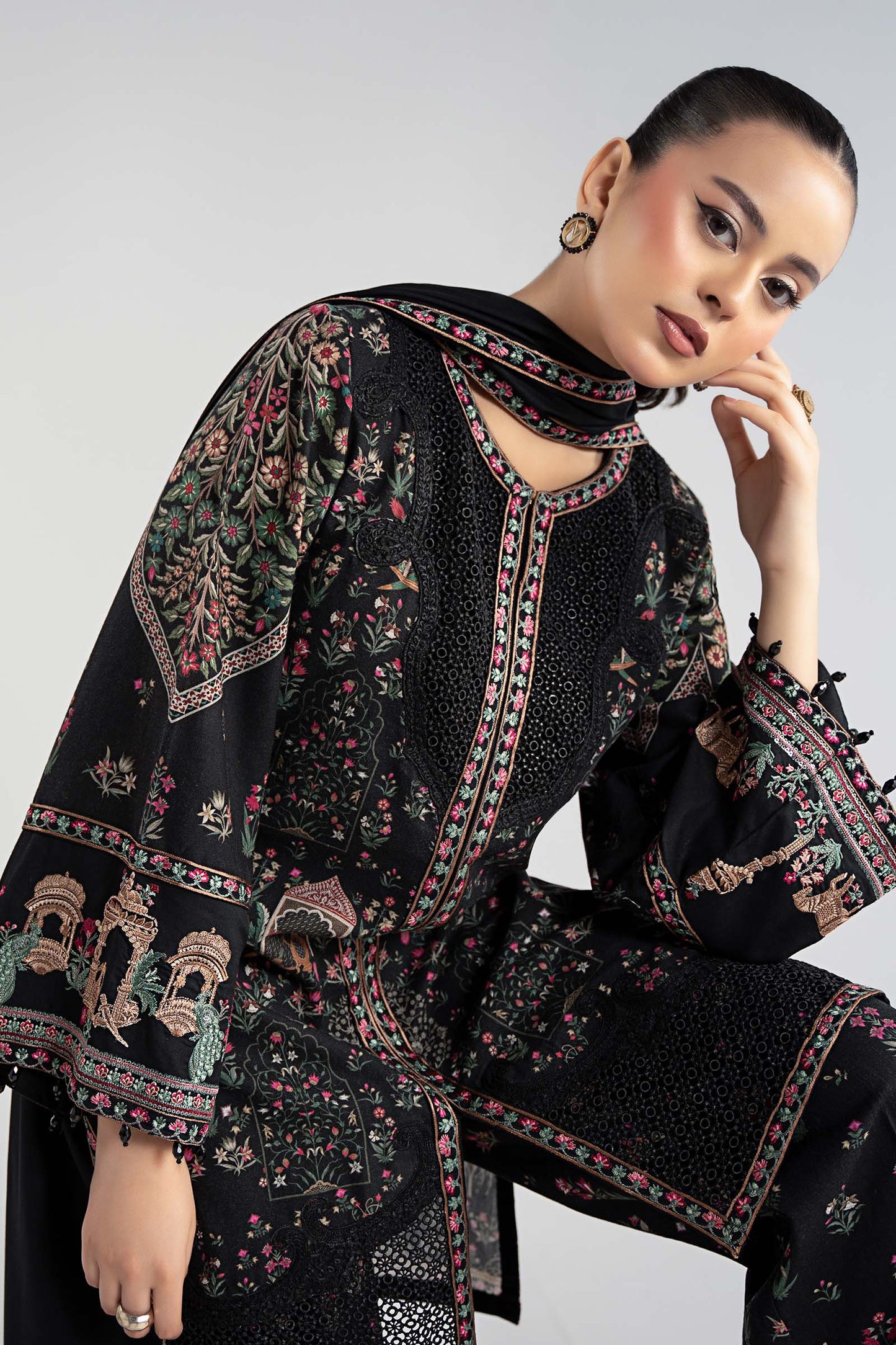 Maria B | Pre Fall Dresses | 3 Piece Embroidered Khaddar Suit ZF - Pakistani Designer Dress - by Maria B - Type : Ladies Clothes - 100% Original at Saira Sultan