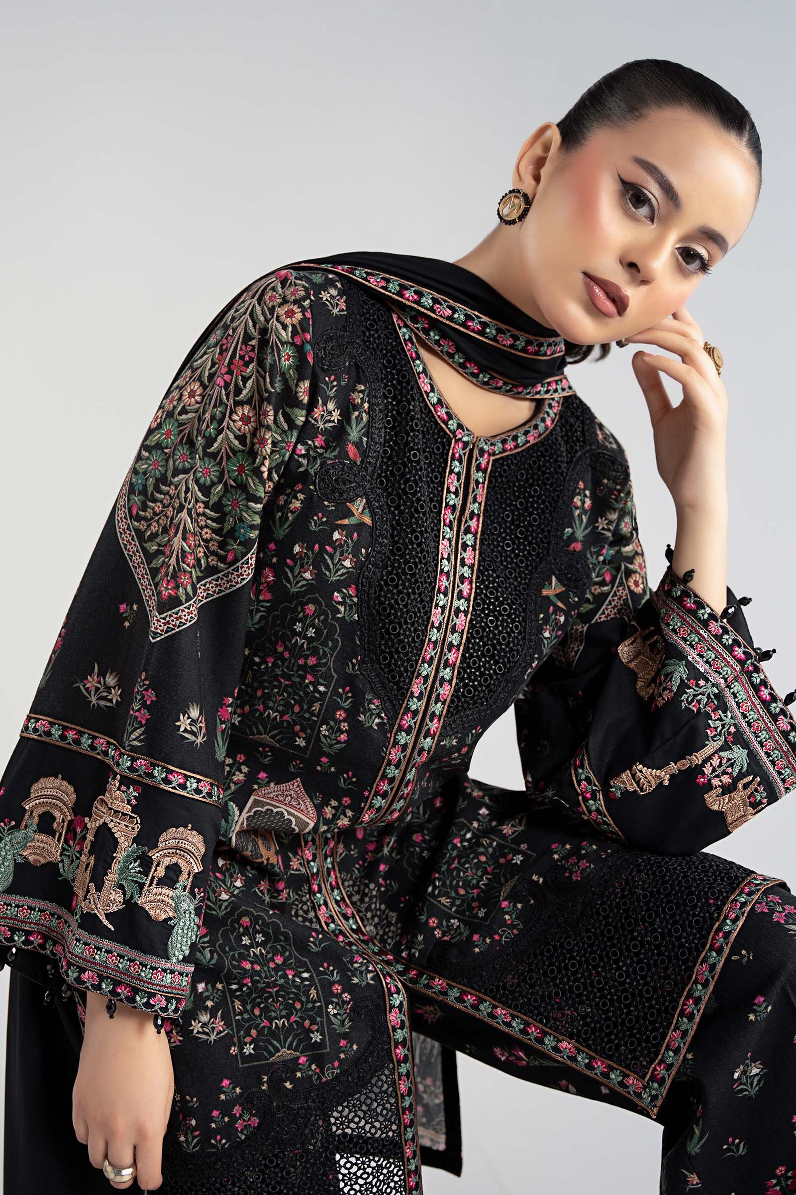 Maria B | Pre Fall Dresses | 3 Piece Embroidered Khaddar Suit ZF - Pakistani Designer Dress - by Maria B - Type : Ladies Clothes - 100% Original at Saira Sultan