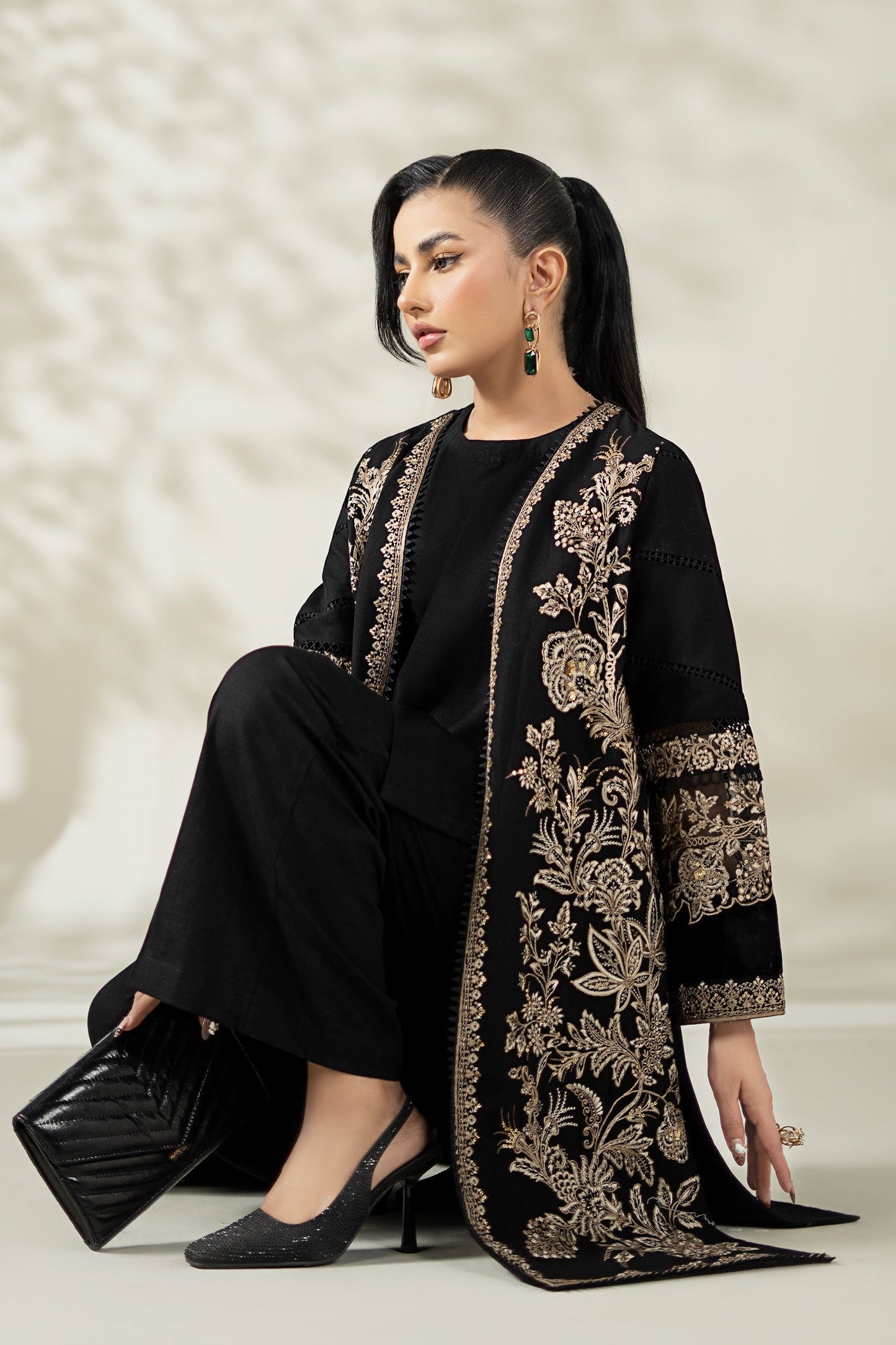 Maria B | Pre Fall Dresses | 3 Piece Embroidered Khaddar Suit ZG - Pakistani Designer Dress - by Maria B - Type : Ladies Clothes - 100% Original at Saira Sultan