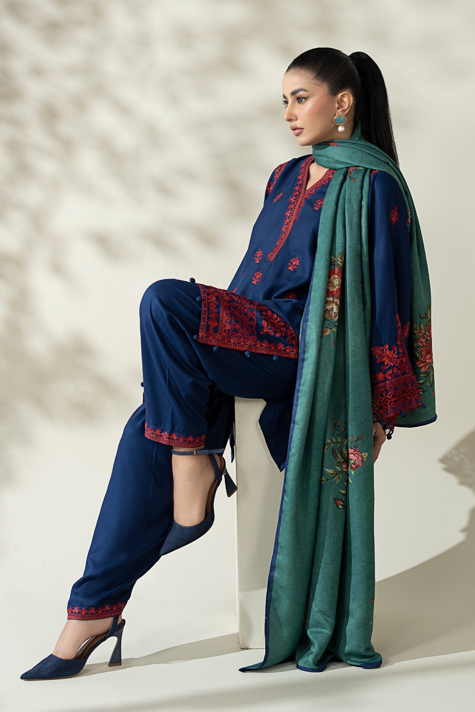 Maria B | Pre Fall Dresses | 3 Piece Embroidered Marina Suit WW - Pakistani Designer Dress - by Maria B - Type : Ladies Clothes - 100% Original at Saira Sultan