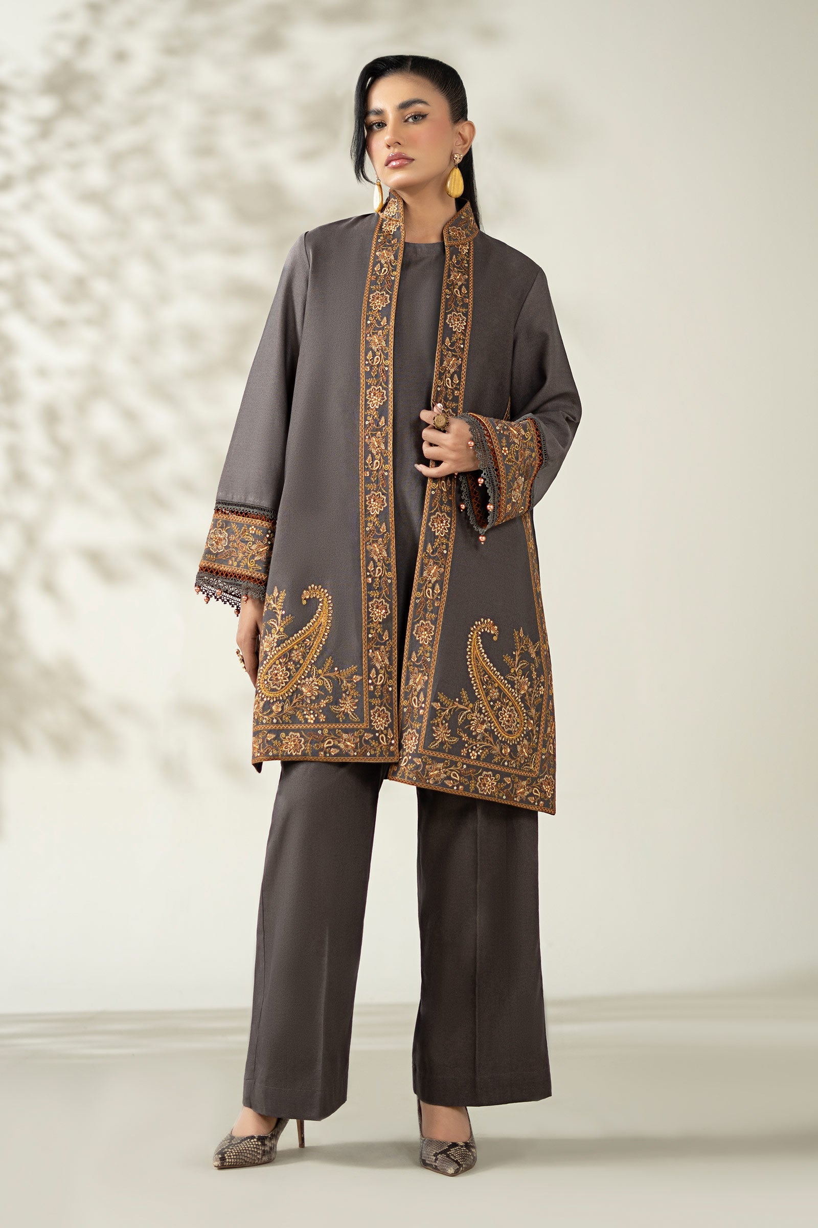 Maria B | Pre Fall Dresses | 3 Piece Embroidered Khaddar Suit ZZ - Pakistani Designer Dress - by Maria B - Type : Ladies Clothes - 100% Original at Saira Sultan