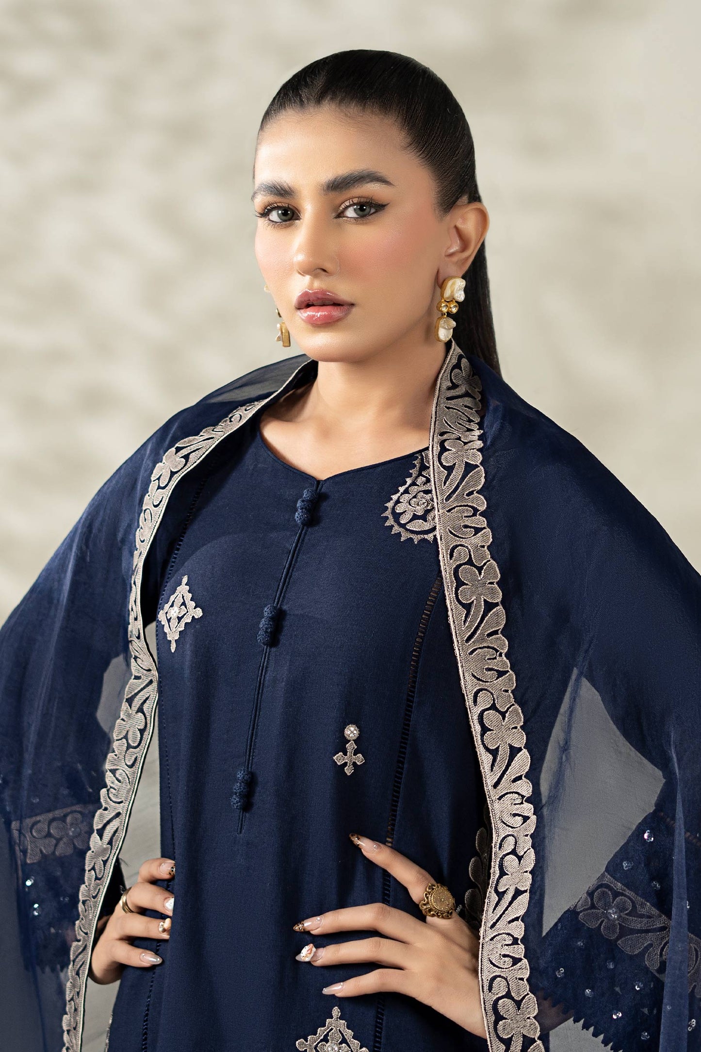 Maria B | Pre Fall Dresses | 3 Piece Embroidered Marina Suit ZX - Pakistani Designer Dress - by Maria B - Type : Ladies Clothes - 100% Original at Saira Sultan