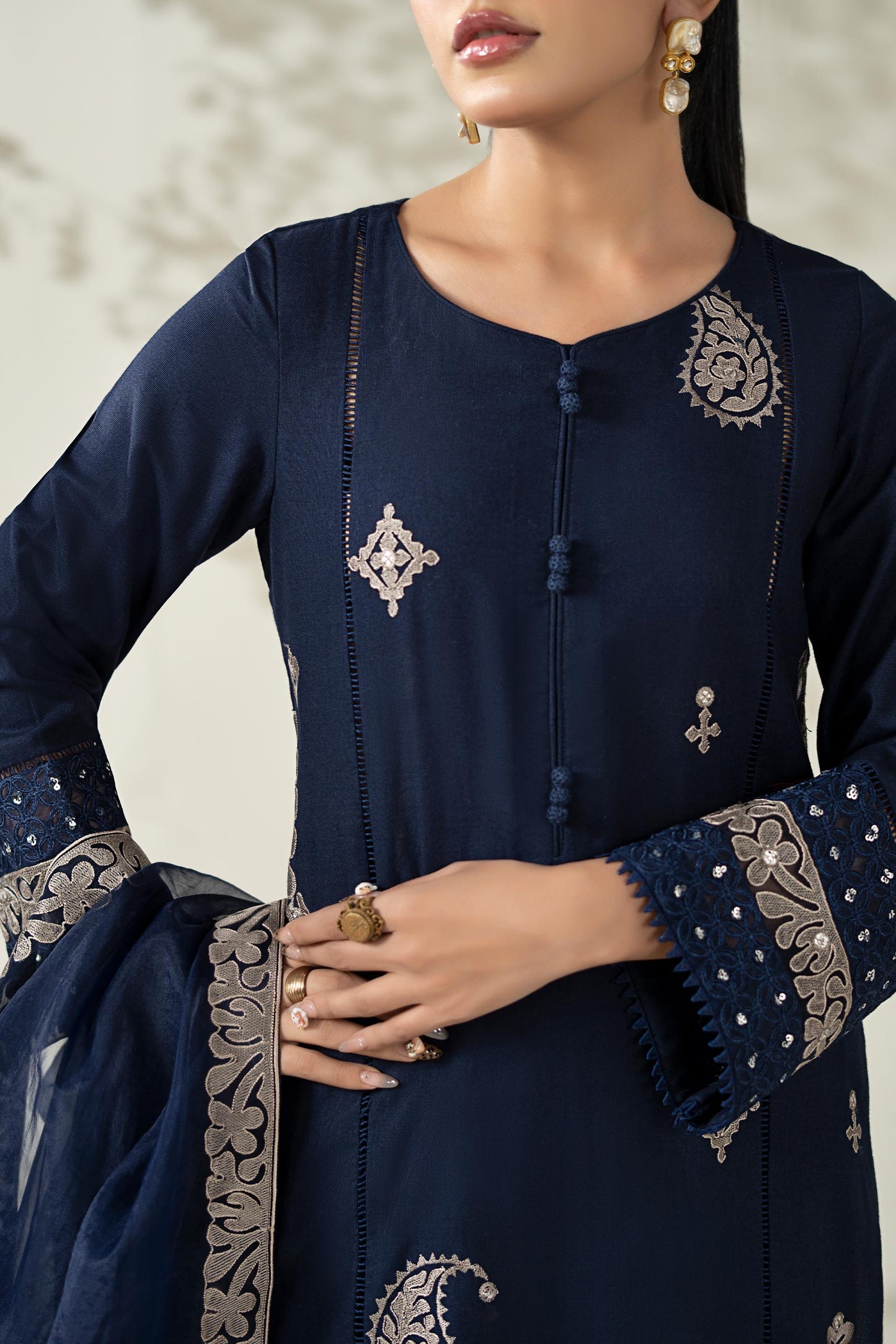Maria B | Pre Fall Dresses | 3 Piece Embroidered Marina Suit ZX - Pakistani Designer Dress - by Maria B - Type : Ladies Clothes - 100% Original at Saira Sultan