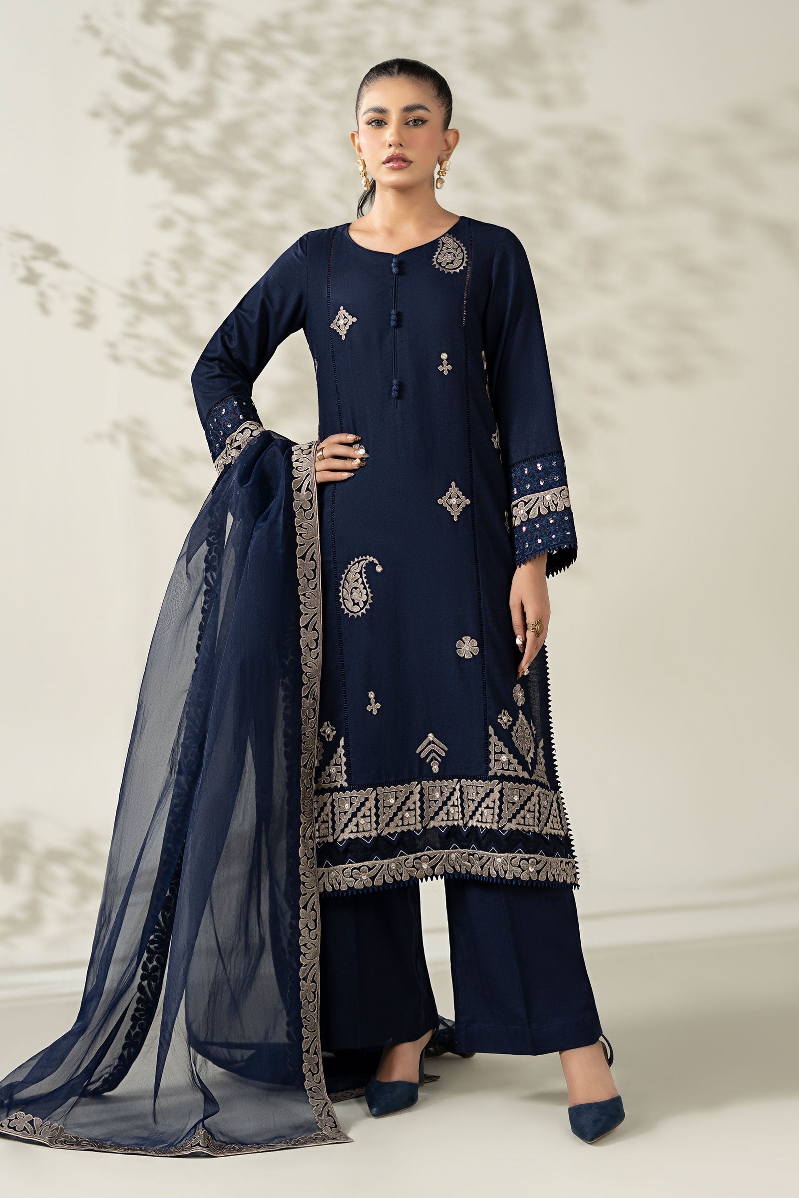 Maria B | Pre Fall Dresses | 3 Piece Embroidered Marina Suit ZX - Pakistani Designer Dress - by Maria B - Type : Ladies Clothes - 100% Original at Saira Sultan