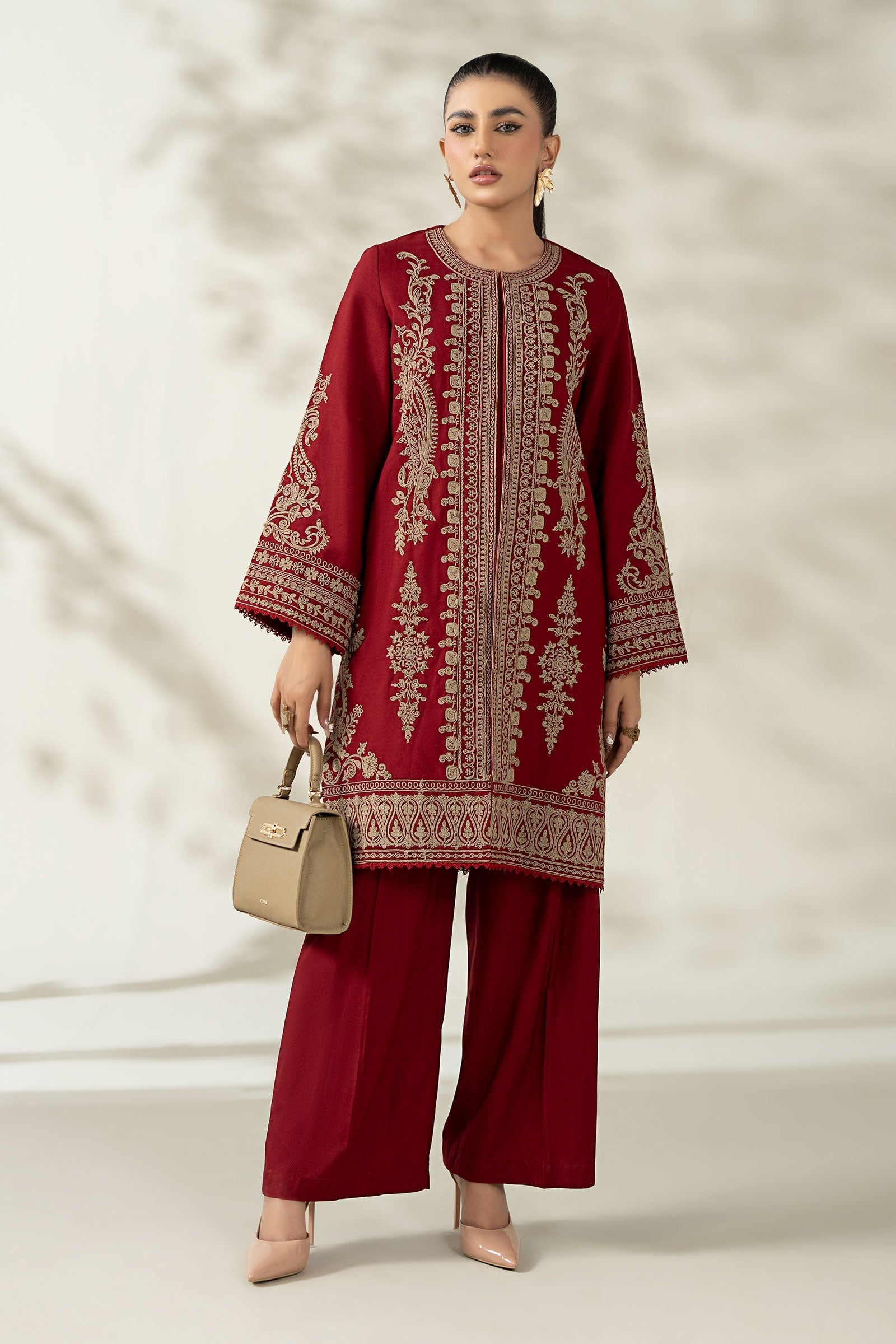 Maria B | Pre Fall Dresses | 3 Piece Embroidered Khaddar Suit ZB - Pakistani Designer Dress - by Maria B - Type : Ladies Clothes - 100% Original at Saira Sultan