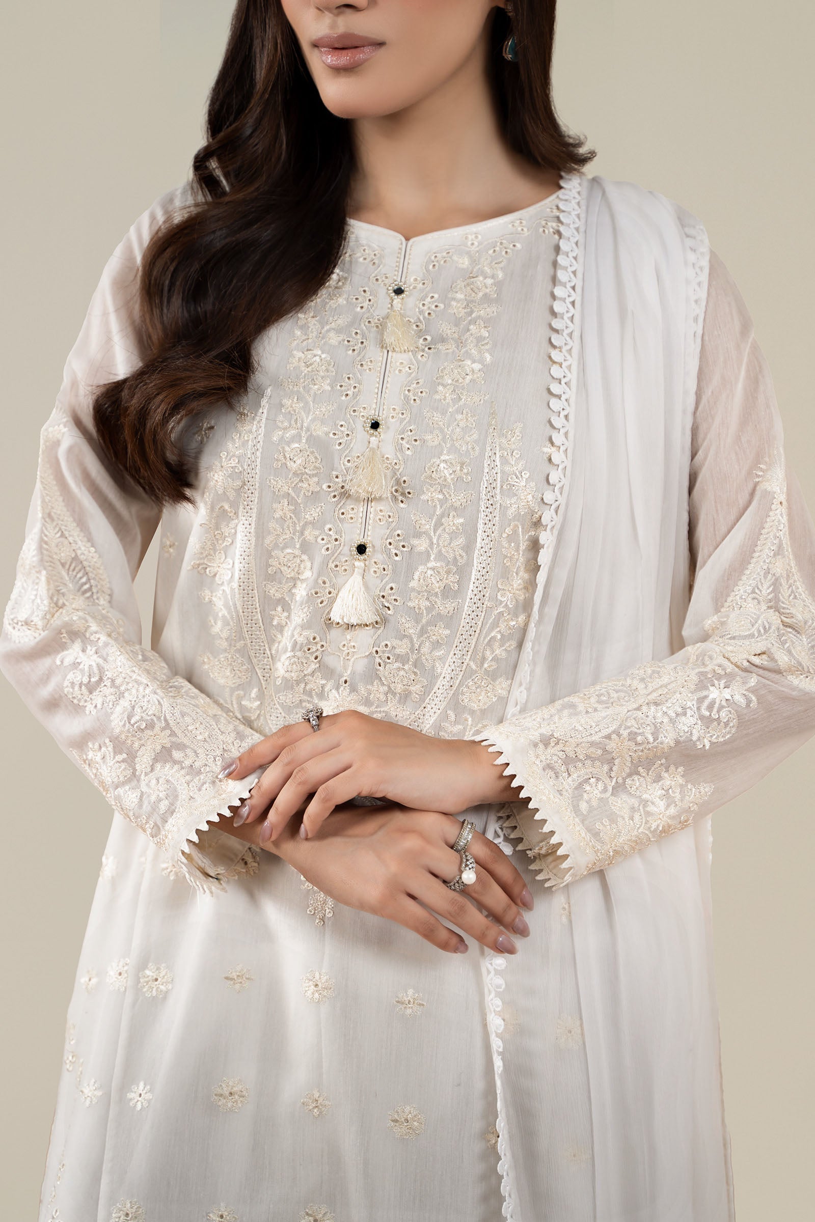 Maria B | Pre Fall Dresses | 3 Piece Embroidered Paper Cotton Suit AA - Pakistani Designer Dress - by Maria B - Type : Ladies Clothes - 100% Original at Saira Sultan