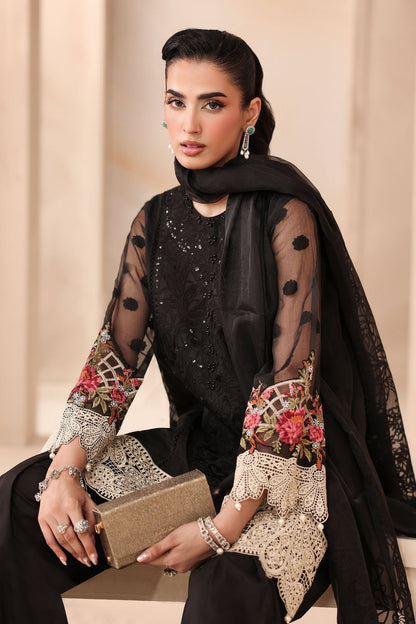 Maria B | Pre Fall Dresses | 3 Piece Embroidered Organza Jacquard Suit Black - Pakistani Designer Dress - by Maria B - Type : Ladies Clothes - 100% Original at Saira Sultan