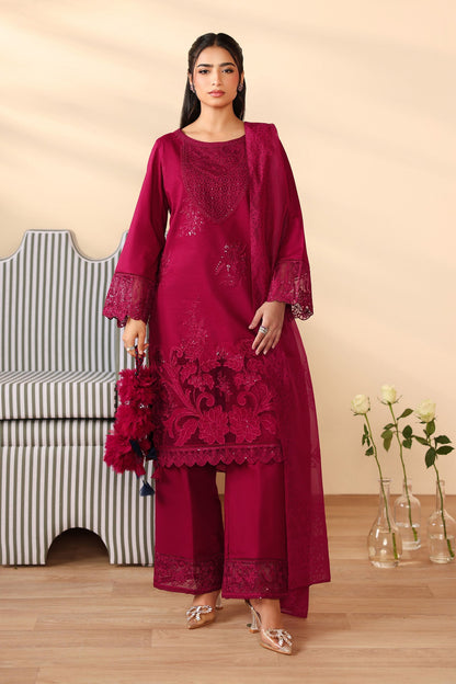 Maria B | Pre Fall Dresses | 3 Piece Embroidered Dobby Suit Maroon - Pakistani Designer Dress - by Maria B - Type : Ladies Clothes - 100% Original at Saira Sultan