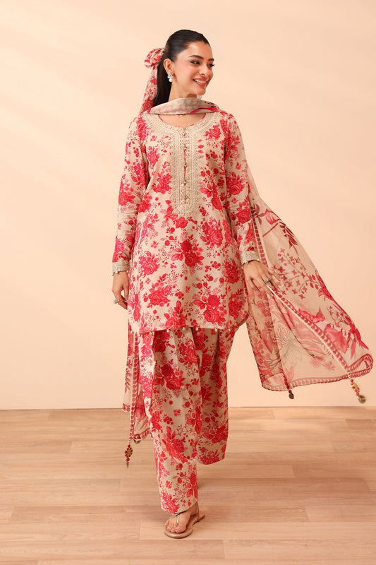 Maria B | Pre Fall Dresses | 3 Piece Embroidered Lawn Suit Pink - Pakistani Designer Dress - by Maria B - Type : Ladies Clothes - 100% Original at Saira Sultan