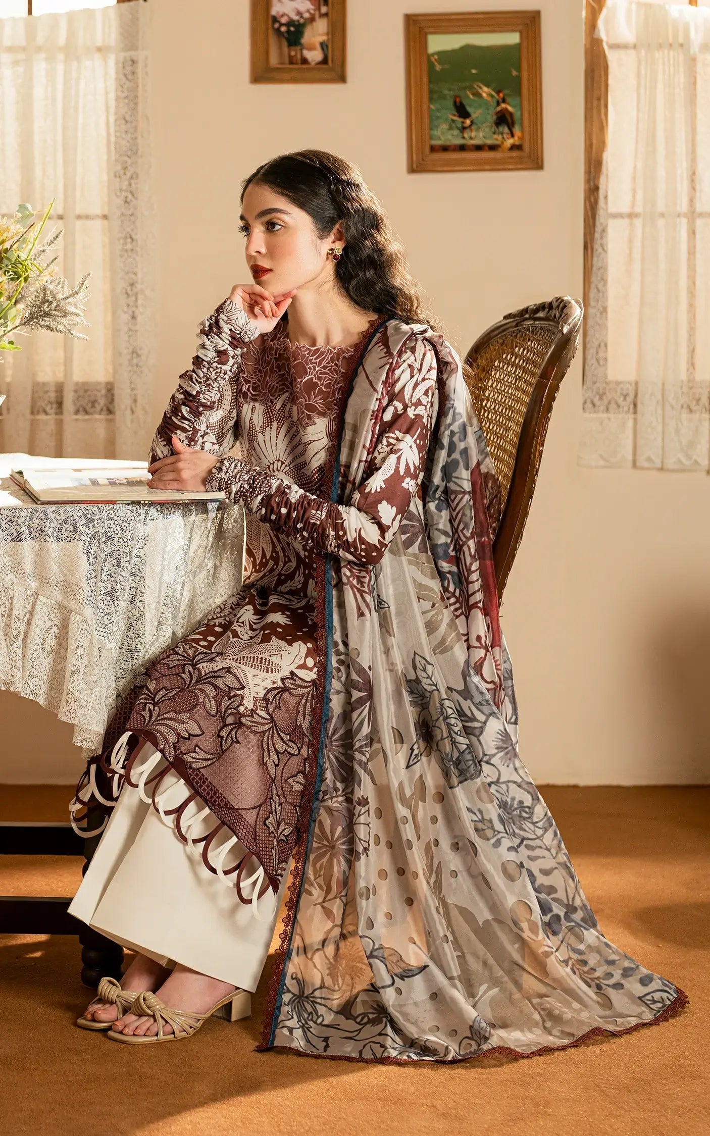 Asifa and Nabeel | Meraki Vintage 25 | Darcheeni (MVL25-07) Custom Size Brown Lawn