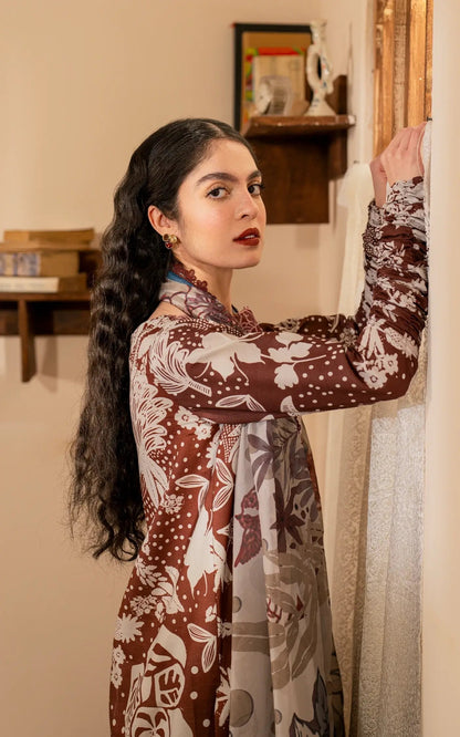 Asifa and Nabeel | Meraki Vintage 25 | Darcheeni (MVL25-07) XL Brown Lawn