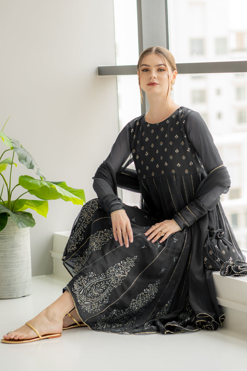 Ego | Diva Premium | ANAARKALI 3 PIECE XL Black Chiffon