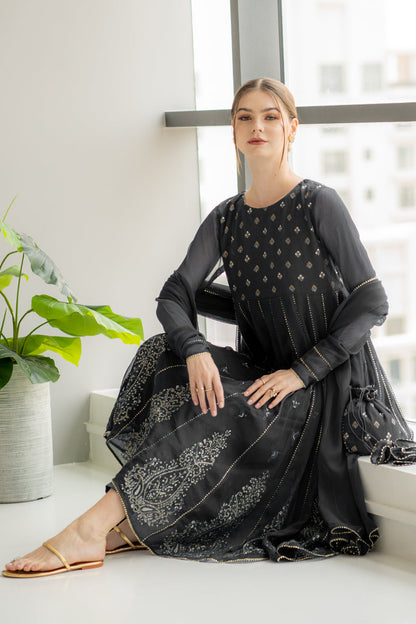 Ego | Diva Premium | ANAARKALI 3 PIECE XL Black Chiffon