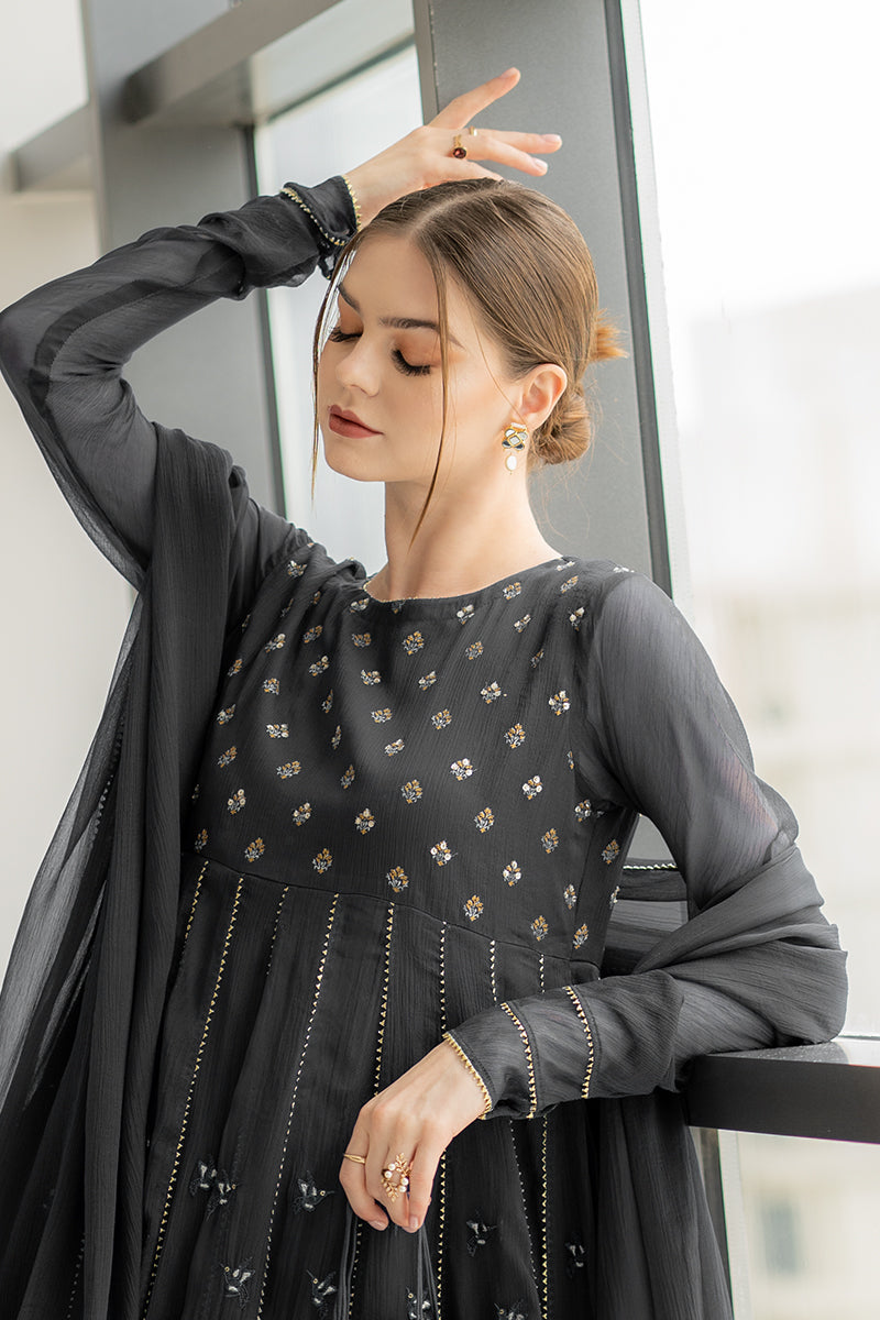 Ego | Diva Premium | ANAARKALI 3 PIECE M Black Chiffon