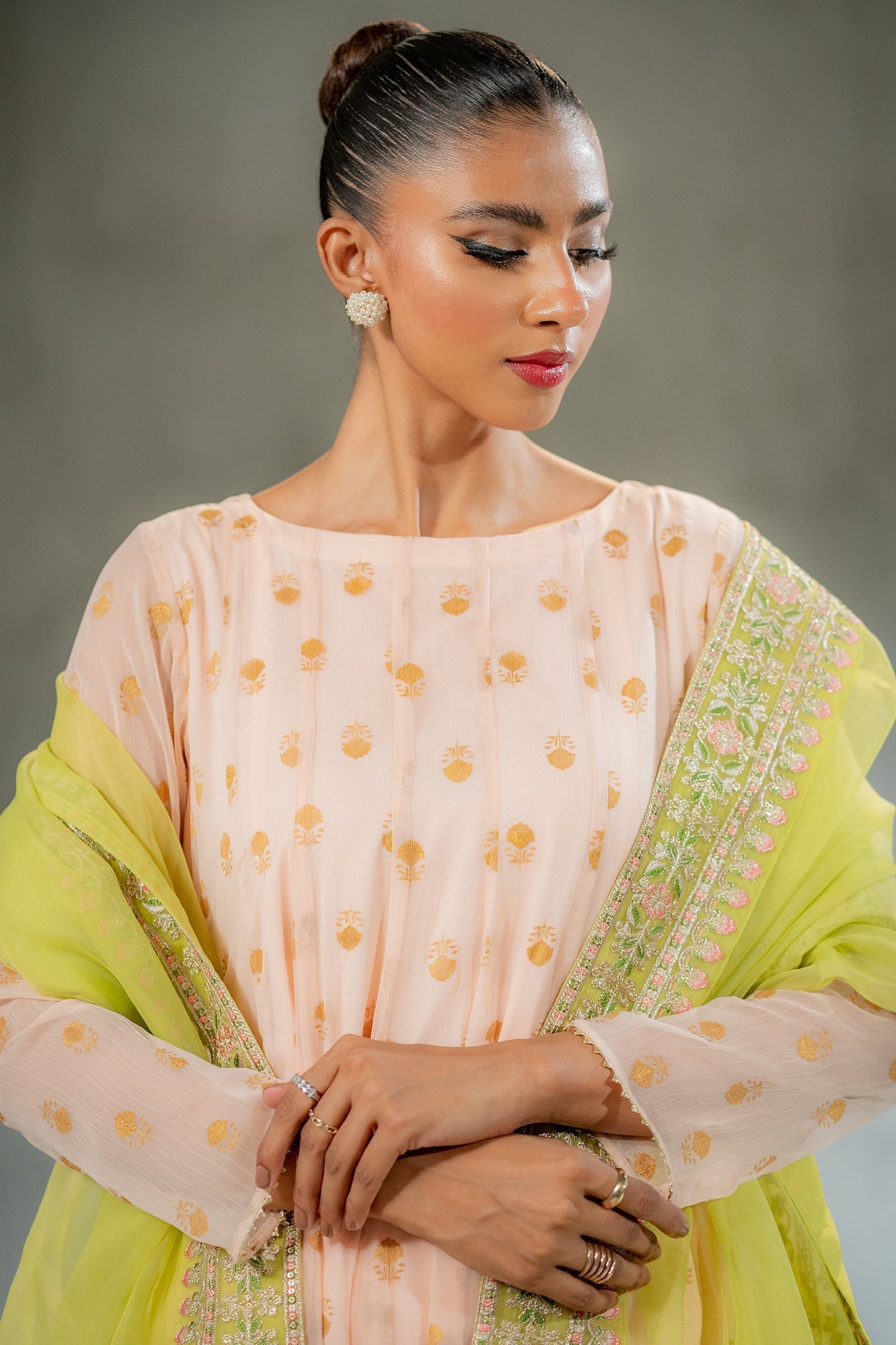 Ego | Diva Premium | SUNEHRI 3 PIECE M Pale Peach Chiffon