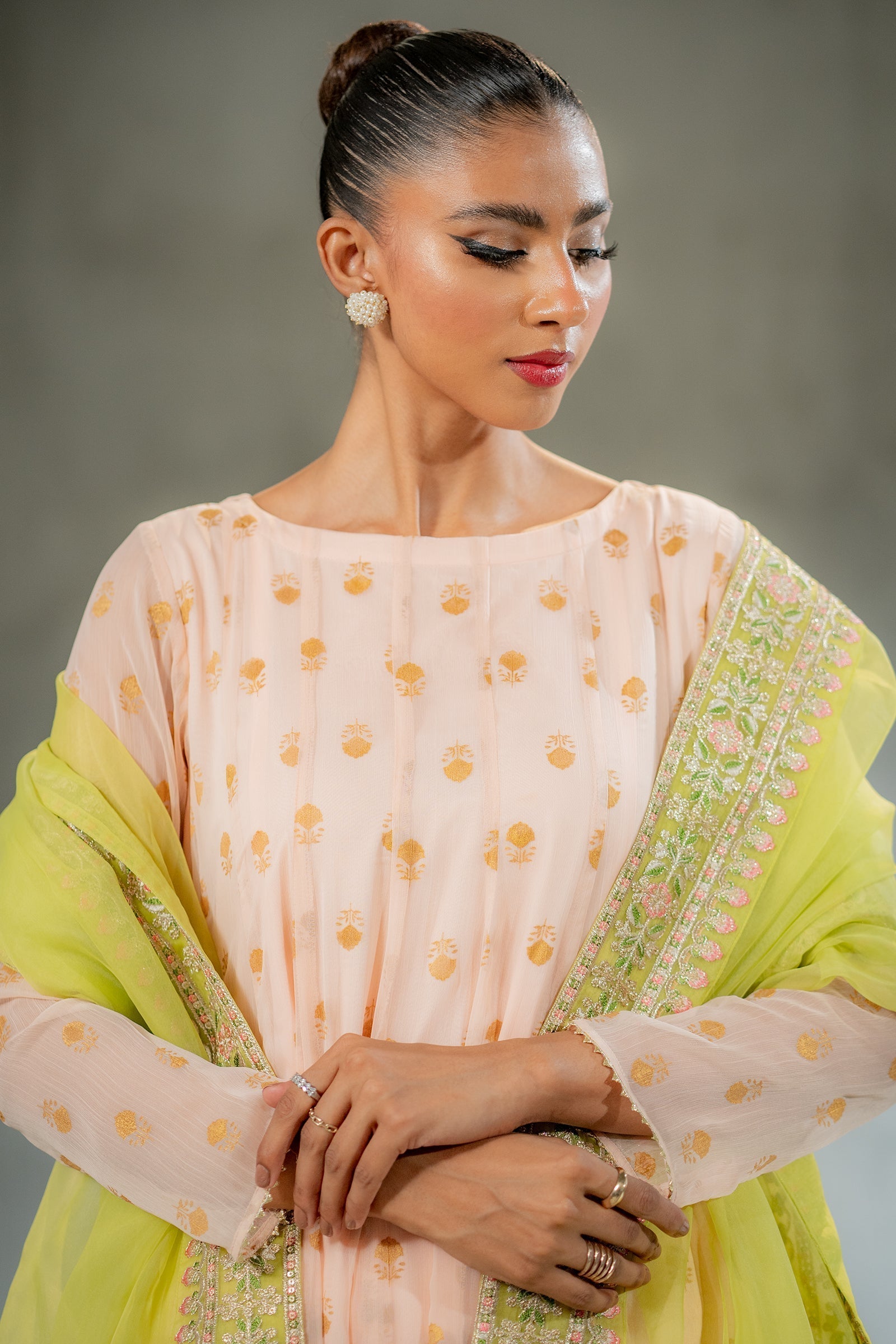 Ego | Diva Premium | SUNEHRI 3 PIECE M Pale Peach Chiffon