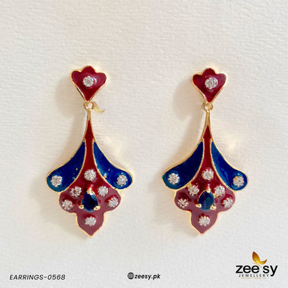 Earrings-0568 Center Stone Black-Mahroon & Blue