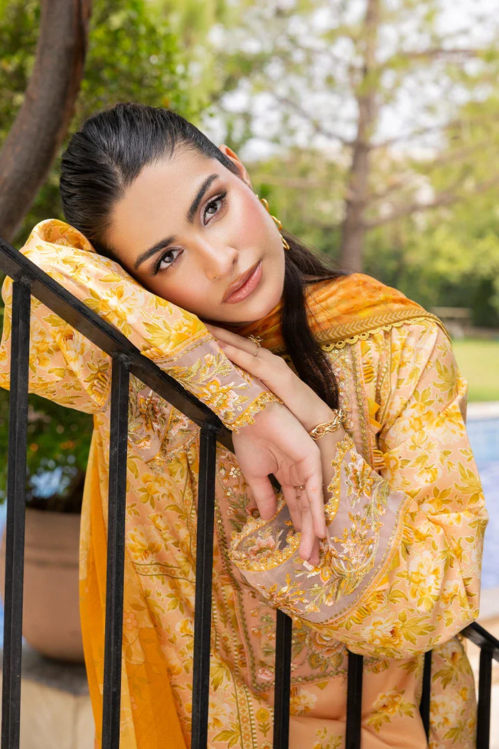 Ellena | Signature Embroidered Collection 25 | A-01 L Pale Peach Lawn