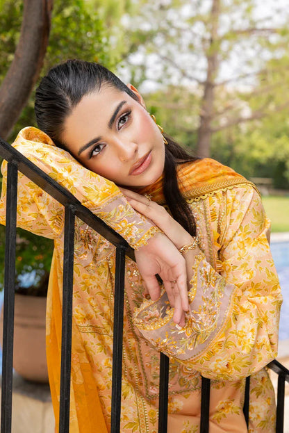 Ellena | Signature Embroidered Collection 25 | A-01 L Pale Peach Lawn