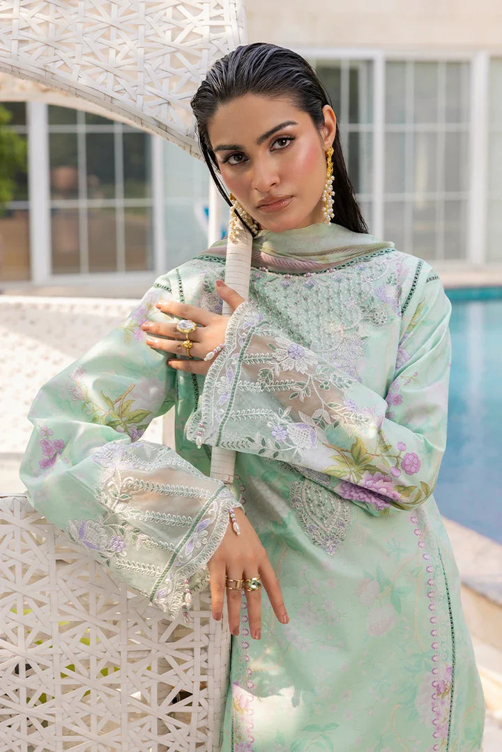 Ellena | Signature Embroidered Collection 25 | A-08 XL Pastel Mint Lawn