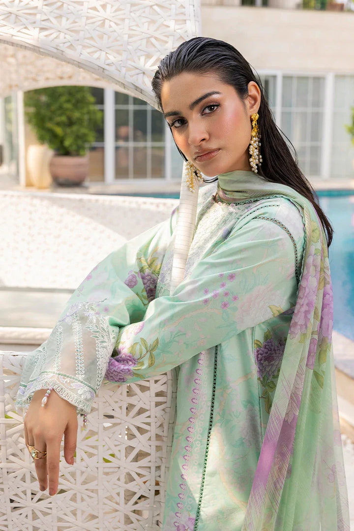 Ellena | Signature Embroidered Collection 25 | A-08 L Pastel Mint Lawn