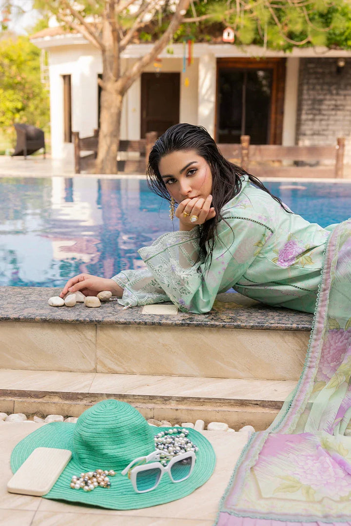Ellena | Signature Embroidered Collection 25 | A-08 M Pastel Mint Lawn