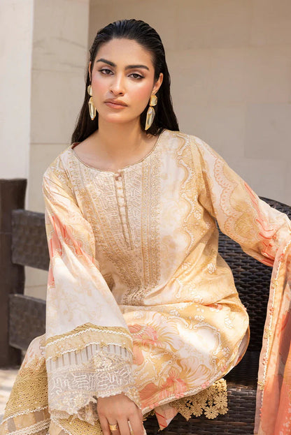 Ellena | Signature Embroidered Collection 25 | A-06 XL Pale Peach Lawn