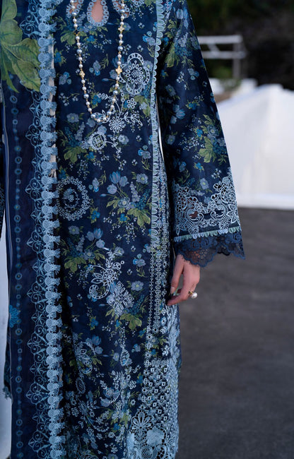 AJR Couture | Printakari Lawn 25 | Eden L Deep Blue Lawn