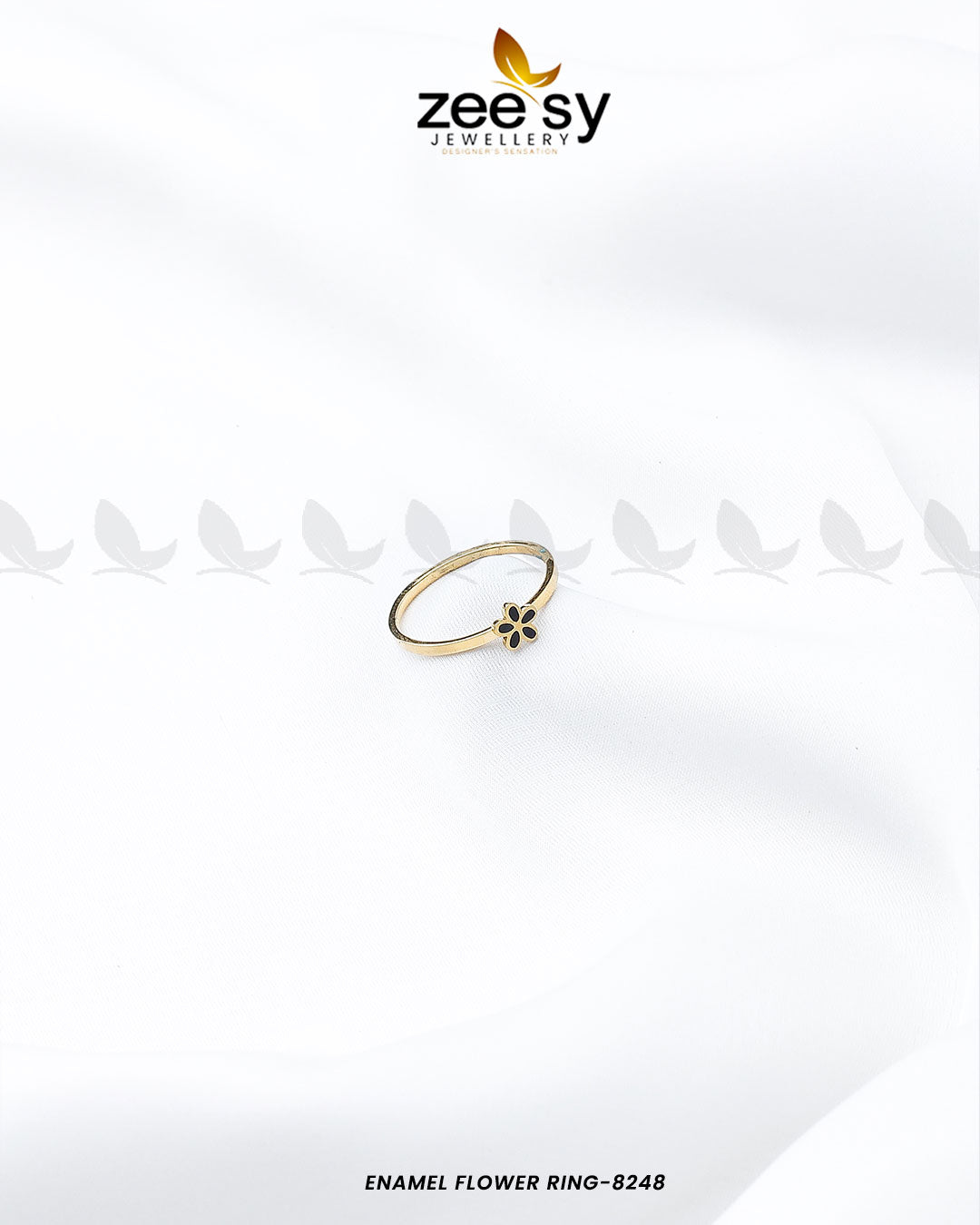 Enamel Flower Ring-8248 Golden Black