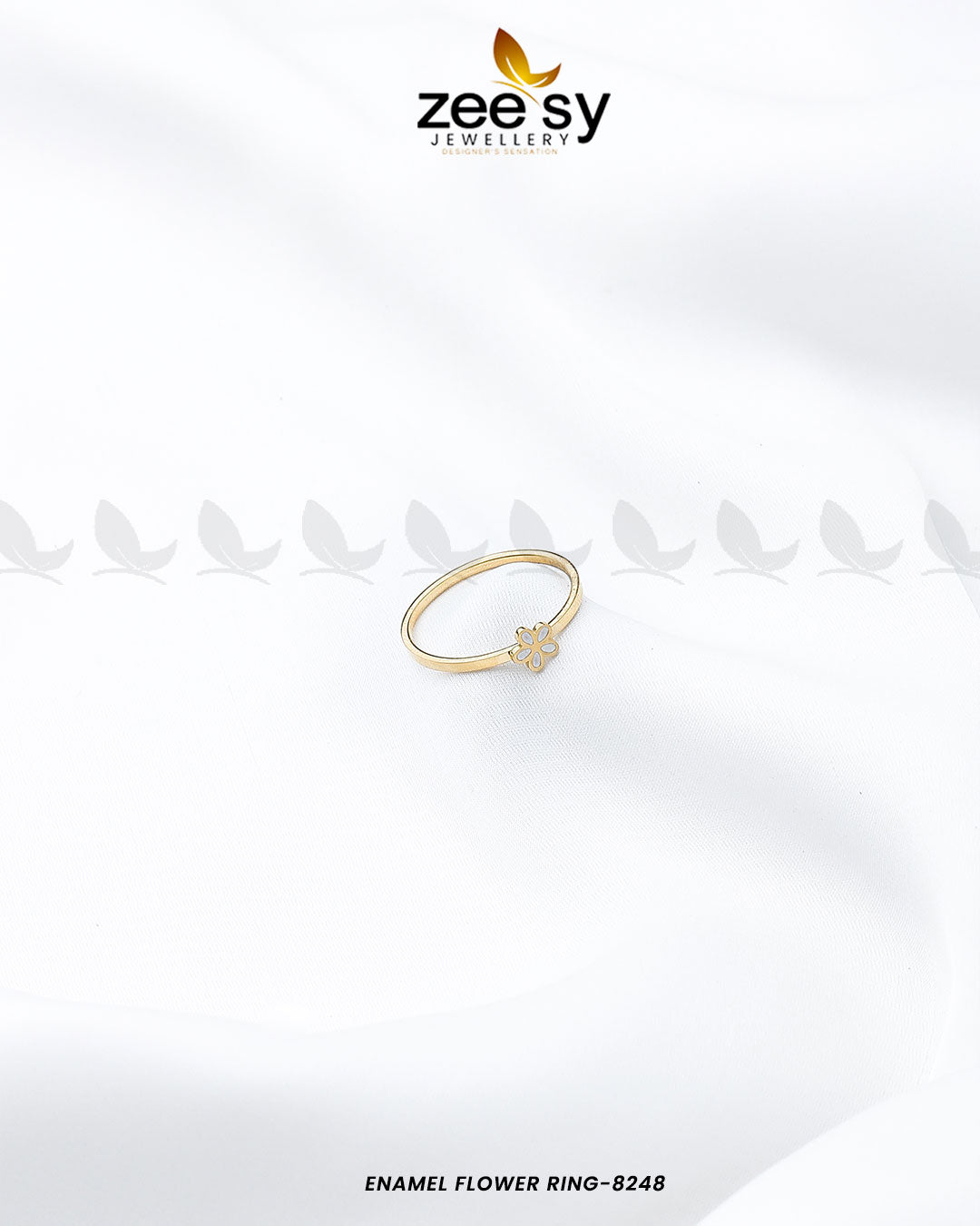 Enamel Flower Ring-8248 Golden White