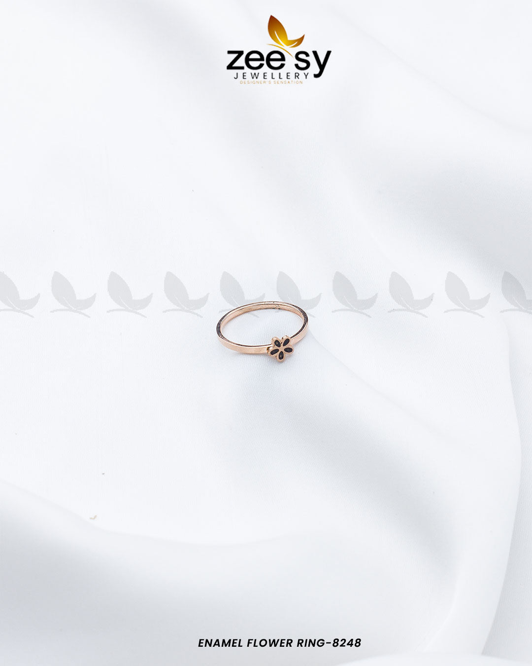 Enamel Flower Ring-8248 Rose Gold Black