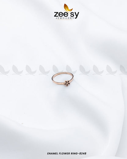Enamel Flower Ring-8248 Rose Gold Black