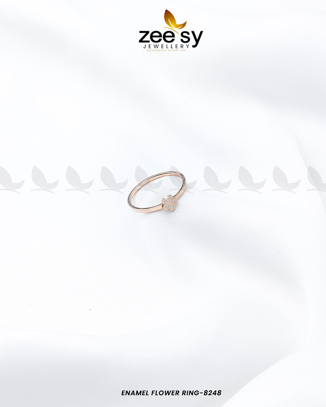 Enamel Flower Ring-8248 Rose Gold White