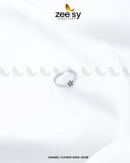 Enamel Flower Ring-8248 Silver Black
