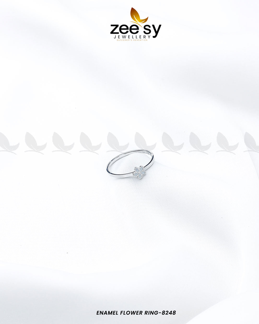 Enamel Flower Ring-8248 Silver White