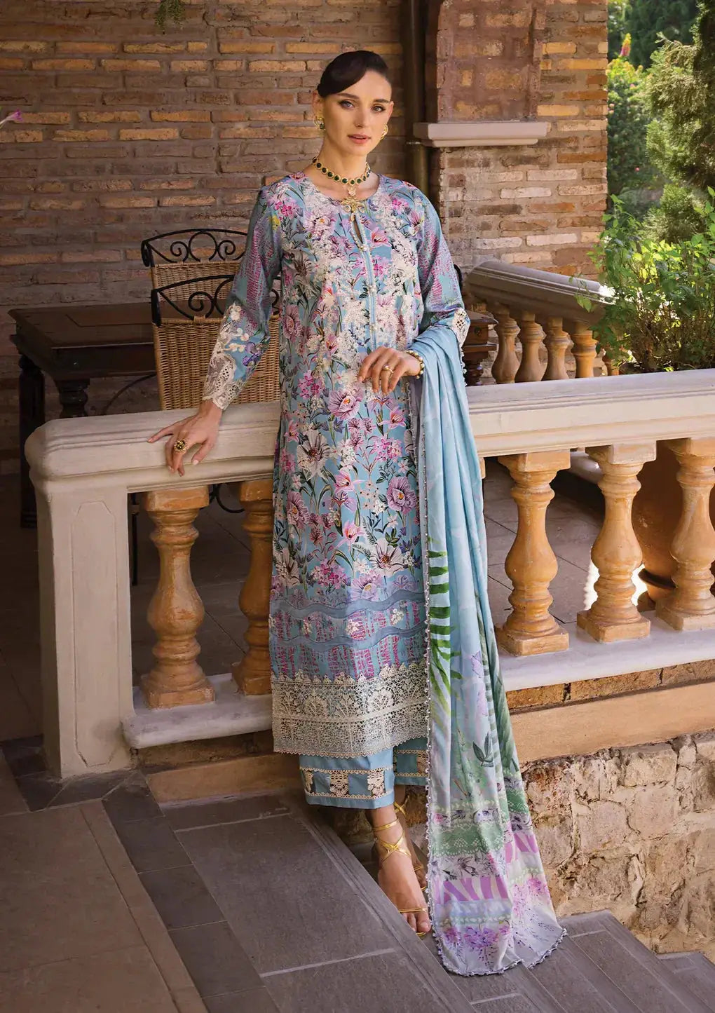 Elaf Premium | Print Chikankari 24 | ECT-03A OCEAN BLUE - Pakistani Designer Dress - by Elaf Premium | Type: Luxury - 100% Original at Saira Sultan