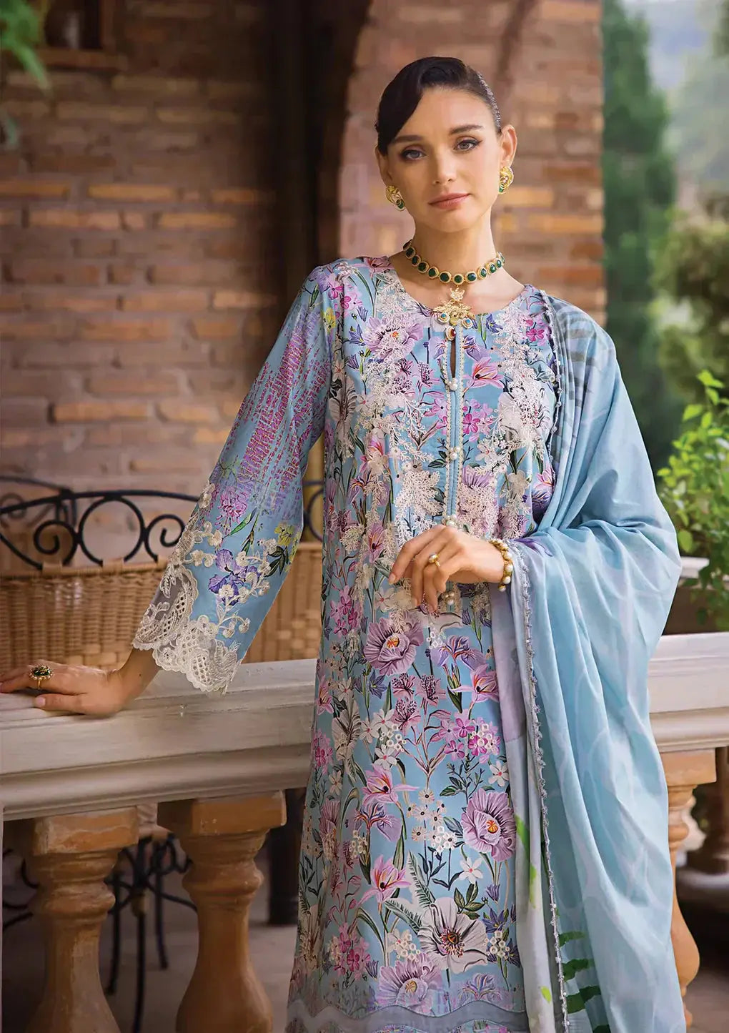 Elaf Premium | Print Chikankari 24 | ECT-03A OCEAN BLUE - Pakistani Designer Dress - by Elaf Premium | Type: Luxury - 100% Original at Saira Sultan