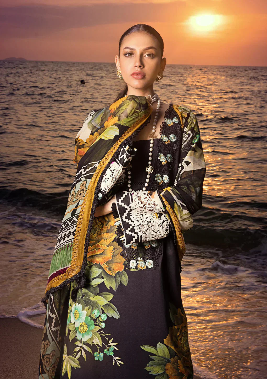 Elaf Premium | Signature Embroidered Lawn 24 | ESL-08B NIGHTFALL - Pakistani Designer Dress - by Elaf Premium | Type: Luxury - 100% Original at Saira Sultan