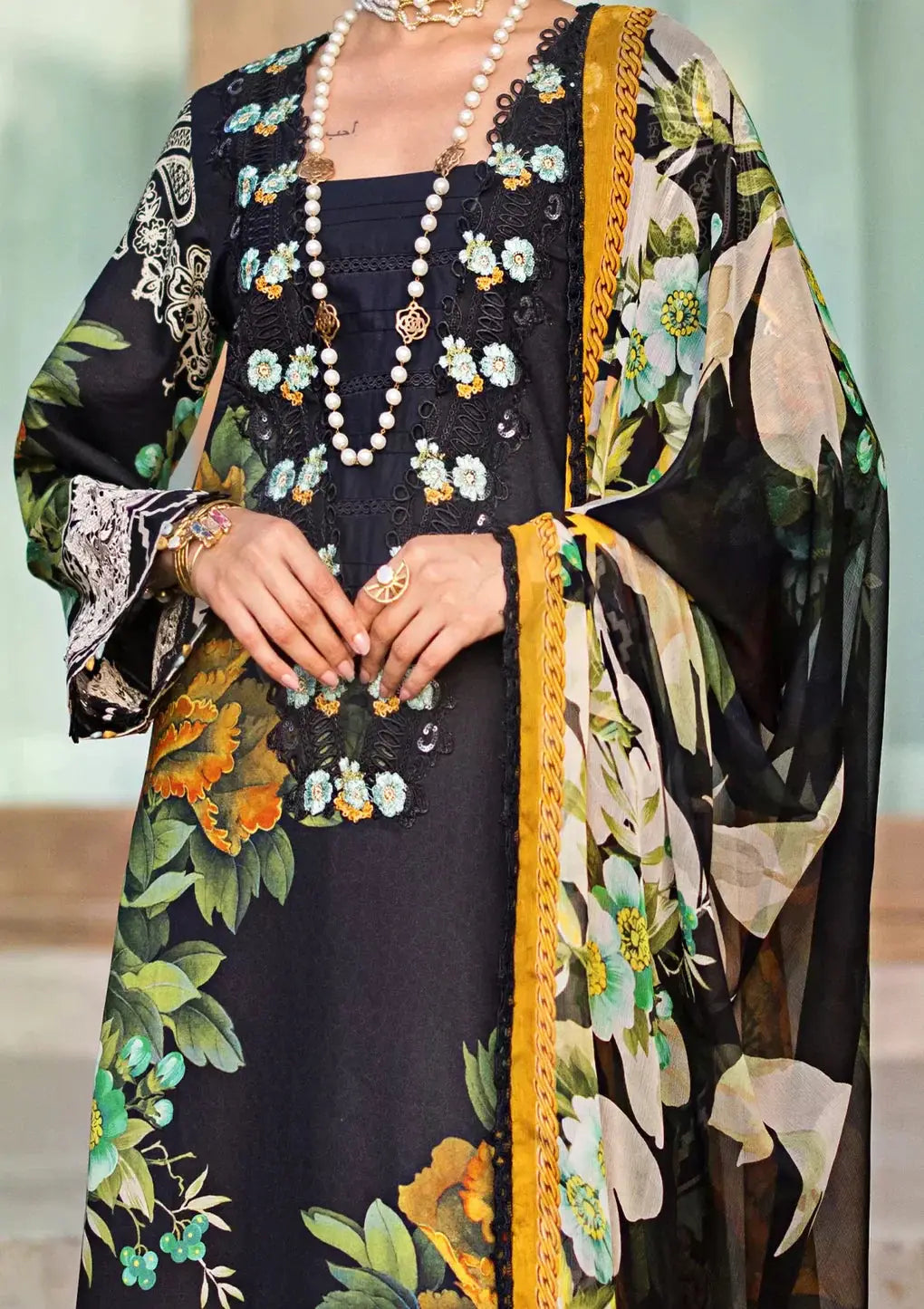 Elaf Premium | Signature Embroidered Lawn 24 | ESL-08B NIGHTFALL - Pakistani Designer Dress - by Elaf Premium | Type: Luxury - 100% Original at Saira Sultan