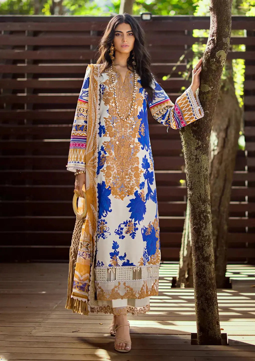 Elaf Premium | Signature Embroidered Lawn 24 | ESL-01A OPRAH - Pakistani Designer Dress - by Elaf Premium | Type: Luxury - 100% Original at Saira Sultan