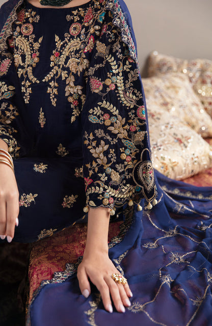 Emaan Adeel | Saanjh Velvet Collection 24 | MK-03 Falak L Navy Blue Velvet