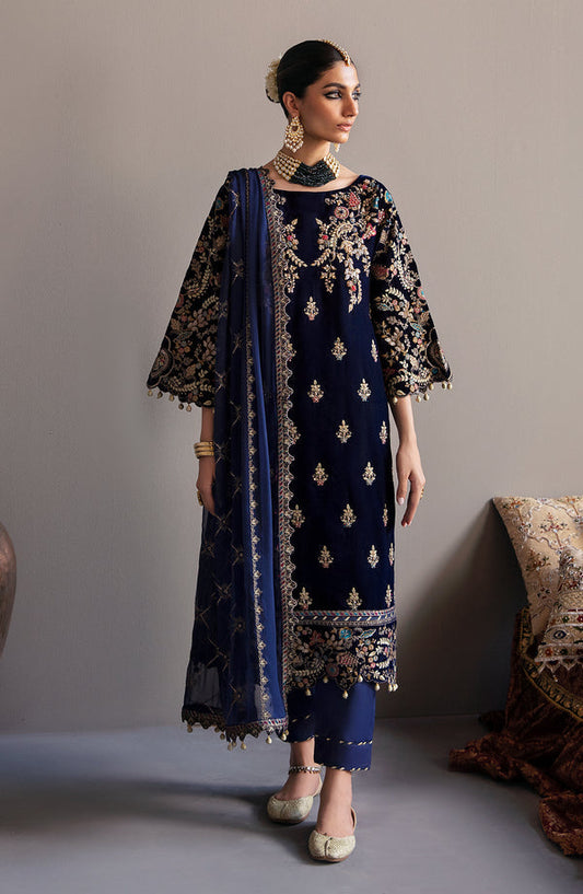 Emaan Adeel | Saanjh Velvet Collection 24 | MK-03 Falak XS Navy Blue Velvet