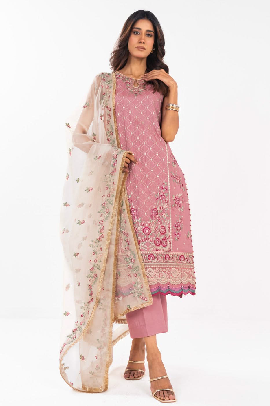 AlKaram | Festive Summer 25 | FC-11E-25-Dusty Pink XS Pink Cotton Silk