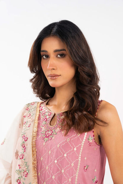 AlKaram | Festive Summer 25 | FC-11E-25-Dusty Pink L Pink Cotton Silk