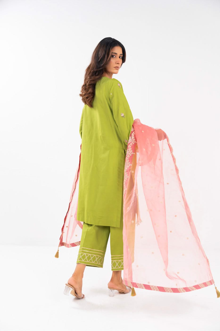 AlKaram | Festive Summer 25 | FC-12E-25-Lime Green S Parrot Green Cotton Silk