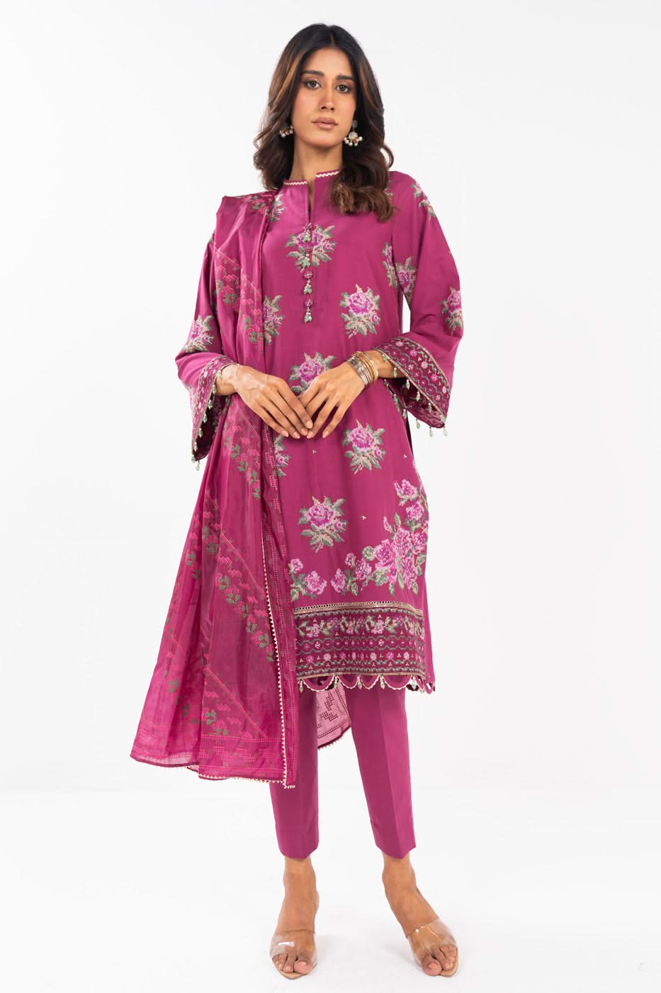AlKaram | Festive Summer 25 | FC-17G-25-Magenta XS Magenta Lawn