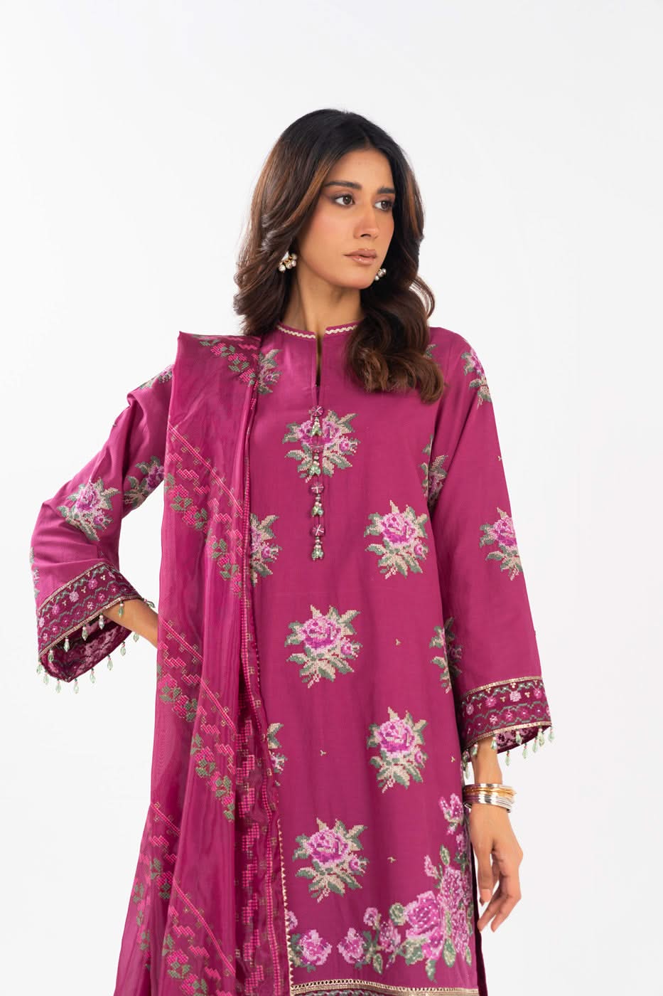 AlKaram | Festive Summer 25 | FC-17G-25-Magenta M Magenta Lawn