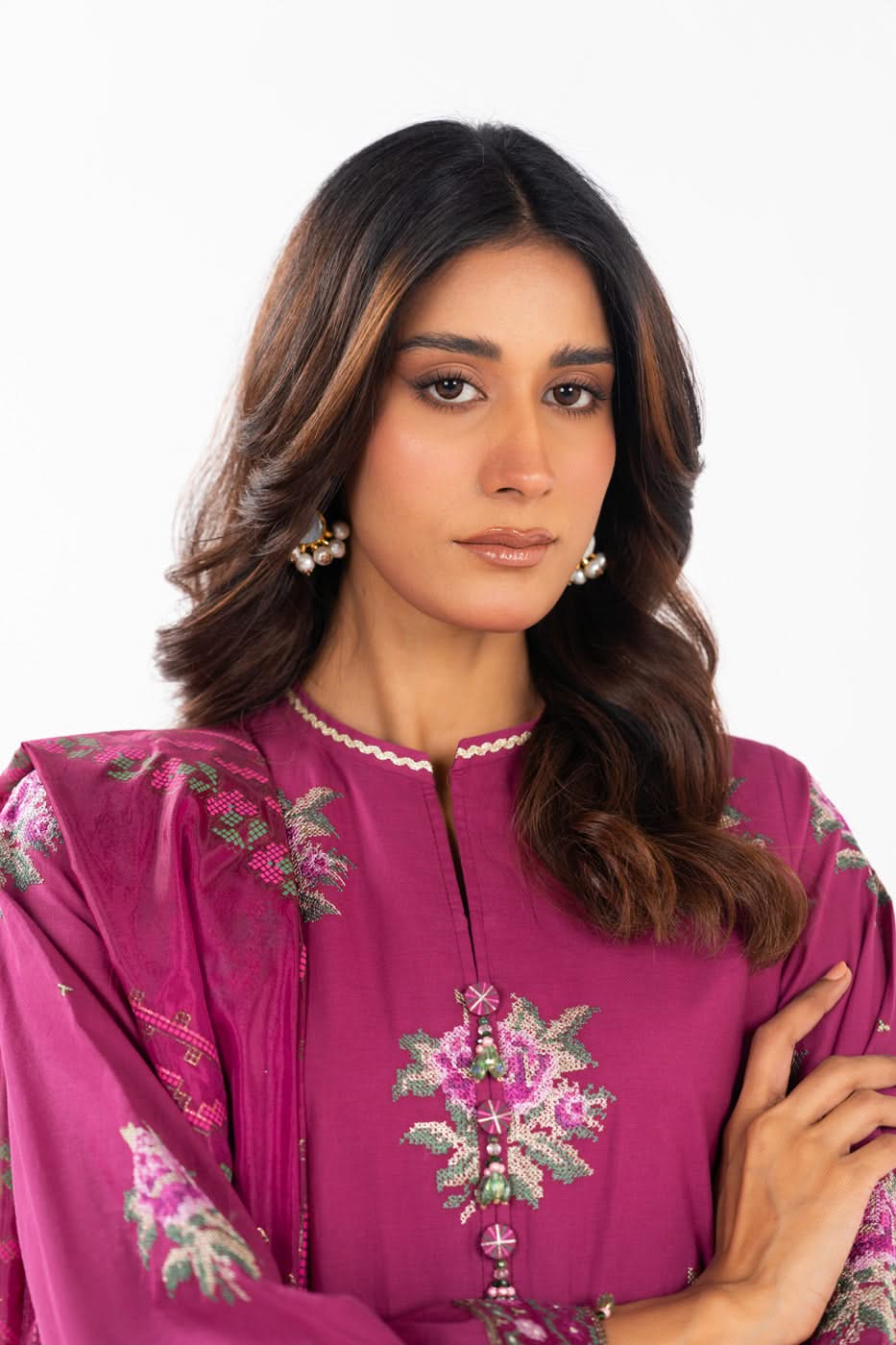 AlKaram | Festive Summer 25 | FC-17G-25-Magenta L Magenta Lawn